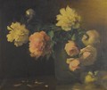 Peonies And Roses In A Green Vase - Charles Ethan Porter