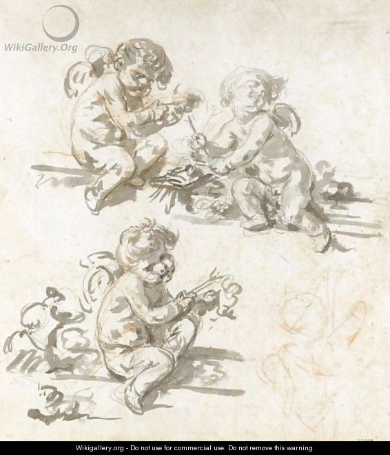 Three Studies Of Putti - Jean Baptiste Greuze