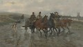 Four Horse Wagon On A Rainy Day - Jozef Chelmonski