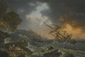 A Storm At Sea With A Shipwreck Off The Coast And Drowning Figures In The Foreground - Jean Francois Foucher