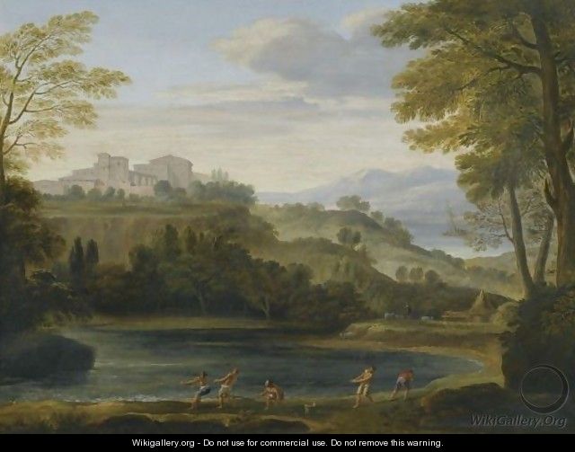 A Classical Landscape With Fishermen Drawing In Their Nets - (after) Gaspard Dughet