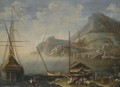 A Mediterranean Coastal Scene With Figures Unloading Cargo From Boats In The Foreground - Agostino Tassi