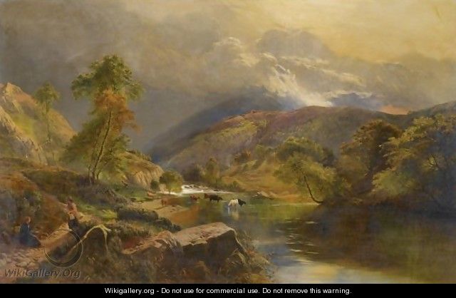 Figures Resting Beside A Highland Loch - Sidney Richard Percy