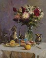 Still Life With Teapot And Flowers - Vladimir Nikolaevich Pchelin