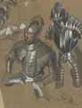 Study Of A Knight And Suit Of Armor - Adolph von Menzel