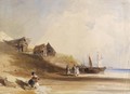 French Coastal Scene Wtih Figures, Boats And Fishing Shacks - Thomas Shotter Boys