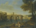 Rome, A View Of The Tiber With The Ponte Rotto And Peasants Fishing In The Foreground - Roman School
