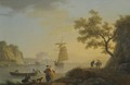 An Extensive Coastal Landscape With Fishermen Unloading Their Boats And Figures Conversing In The Foreground - Claude-joseph Vernet