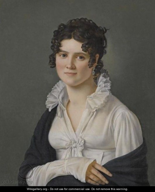 Portrait Of A Lady, Half Length, Wearing A White Muslin Dress And A Black Shawl - Jean Mieg