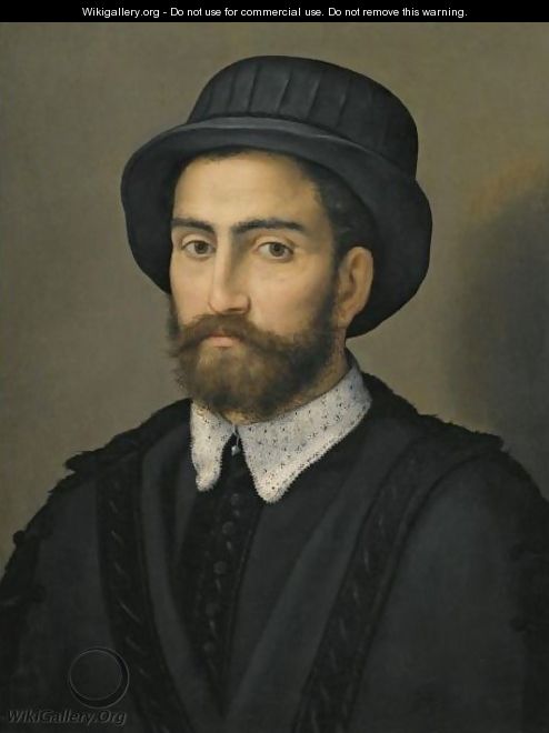 Portrait Of A Man, Bust Length, Wearing A Black Coat And Hat - Pier Francesco Di Jacopo Foschi