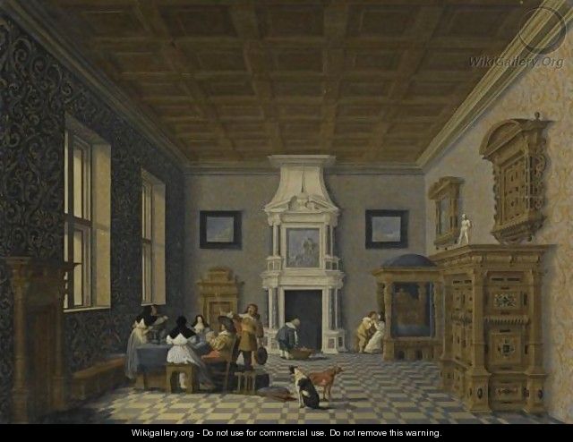 A Palace Interior With Cavaliers Cavorting With Nuns - Dirck Van Delen