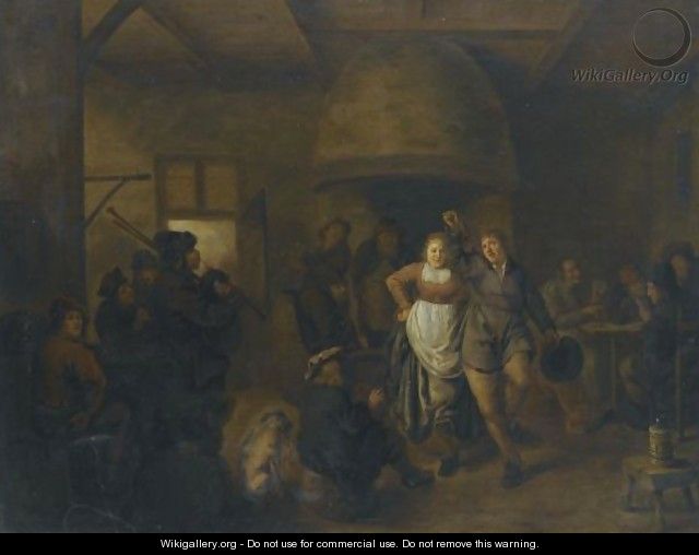 A Tavern Interior With A Bagpiper And A Couple Dancing - Jan Miense Molenaer
