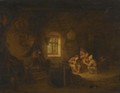 A Tavern Interior With Peasants Drinking Beneath A Window - Adriaen Jansz. Van Ostade
