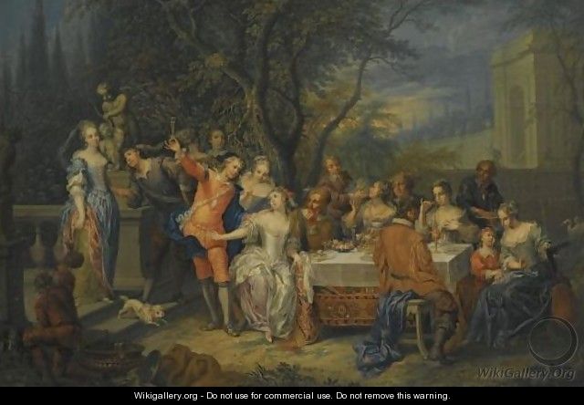 A Palace Garden With Elegant Figures Feasting And Making Merry - Frans Christoph Janneck