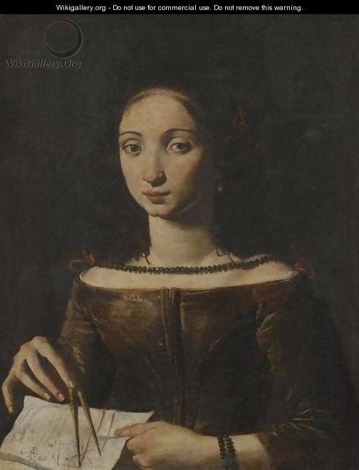 A Young Lady Holding A Compass - Pietro Paolini