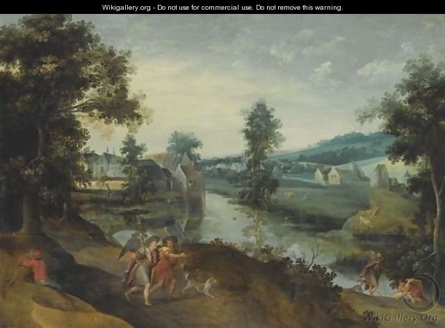 A Wooded Landscape With Scenes From The Story Of Tobias And The Angel - Claes Dircksz. Van Der Heck