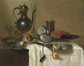 A Still Life With A Pewter Wine-Pot, An Overturned Nautilus Cup, A Flute-Glass, A Pewter Salt, A Pie On A Dish - (after) Willem Claesz. Heda
