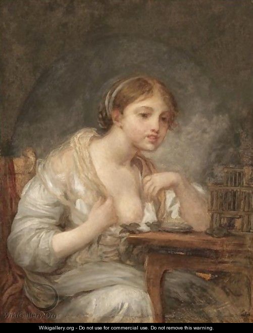 A Young Woman With A Birdcage - Jean Baptiste Greuze