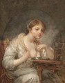 A Young Woman With A Birdcage - Jean Baptiste Greuze