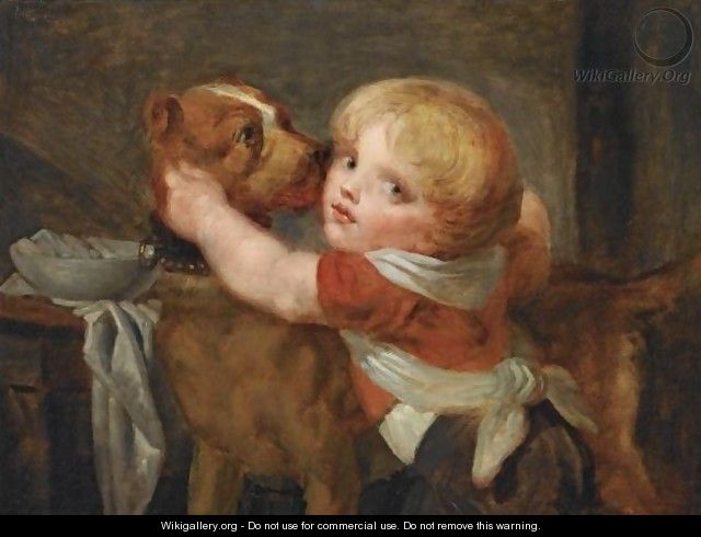 A Young Boy With A Dog - Jean Baptiste Greuze