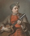 Portrait Of Jacques Dumont Le Romain Playing The Guitar - Maurice Quentin de La Tour