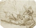 A Bearded Man Sprawled On The Ground With His Right Arm Raised - Salvator Rosa