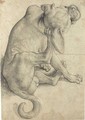 Study Of A Seated Dog Scratching Himself - German School