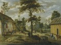 A Village Scene Outside An Inn With Two Horsemen And A Carriage Halted In The Foreground - Isaak van Oosten