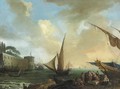 Veduta Costiera Con Imbarcazioni E Figure Sul Molo - (after) Claude-Joseph Vernet