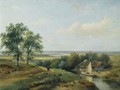 A Herd With His Flock In A Panoramic Summer Landscape - Andreas Schelfhout