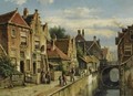 Figures On A Quay In A Sunlit Town, Possibly Haarlem - Willem Koekkoek