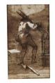 Etude D'Homme Portant Du Bois Dans Un Interieur Sombre - Giovanni Domenico Tiepolo