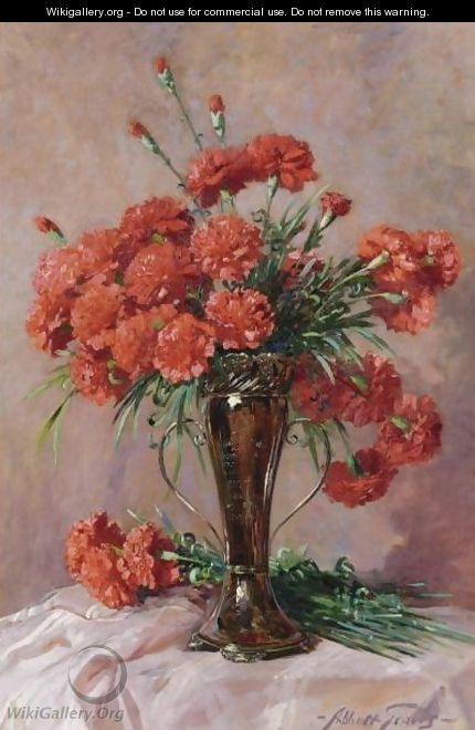 Red Carnations In A Silver Vase - Abbott Fuller Graves