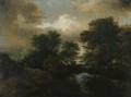 A Wooded Landscape With A Pool And A Peasant With His Dogs On A Rise - (after) Jacob Van Ruisdael