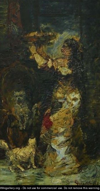 Woman In An Interior - Adolphe Joseph Thomas Monticelli