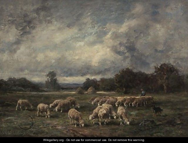 The Flock At Dusk - Charles Émile Jacque