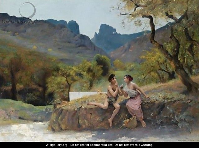 Flirtation In An Arcadian Landscape - Auguste Alexandre Hirsch