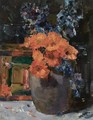 A Still Life With Marigold And Delphinium In A Bowl - Floris Verster
