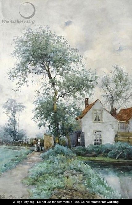 Figures Near A House In The Outskirts Of The Hague - Willem Johannes Oppenoorth