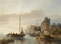 A Busy River Scene - Salomon Leonardus Verveer