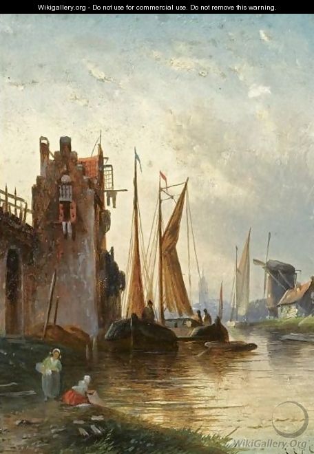 A River Scene At Dusk - Jan Jacob Coenraad Spohler