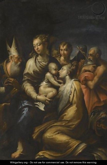 Madonna And Child With Saints Margaret, Jerome, Benedict And An Angel - (after) Girolamo Francesco Maria Mazzola (Parmigianino)