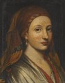 Portrait Of A Young Woman, Bust-Length, Wearing A Red Turban And A Pearl Earring - Florentine School