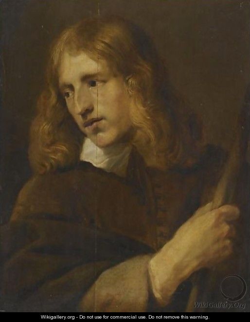 A Young Man, Bust Length, Holding A Stick - Flemish School