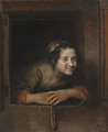 A Young Woman Leaning Out Of A Window - Philips Koninck