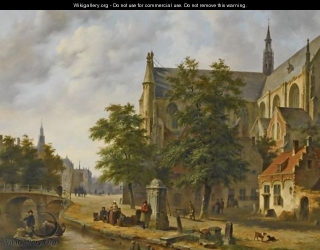 Figures Near A Church In A Dutch Town 2 - Bartholomeus Johannes Van Hove