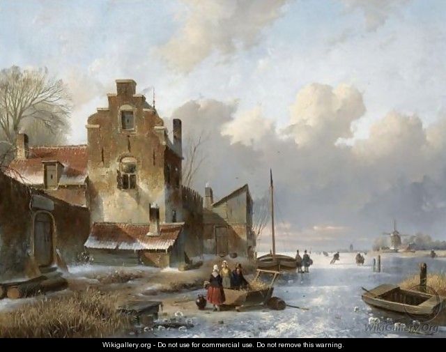 Figures On The Ice Unloading A Sledge - Charles Henri Leickert