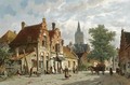 Figures In The Sunlit Streets Of A Dutch Town - Adrianus Eversen