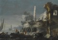 A Capriccio Coastal Scene With Figures By Ruins In The Foreground - (after) Antonio Stom
