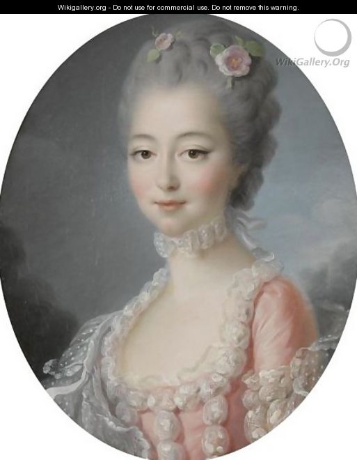 Portrait Of A Lady, Half-Length, Wearing A Pink Dress With A Lace Trim - (after) Franois-Hubert Drouais